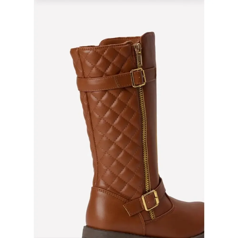 FabKids Brown Quilted Moto Boots Girls Size 3